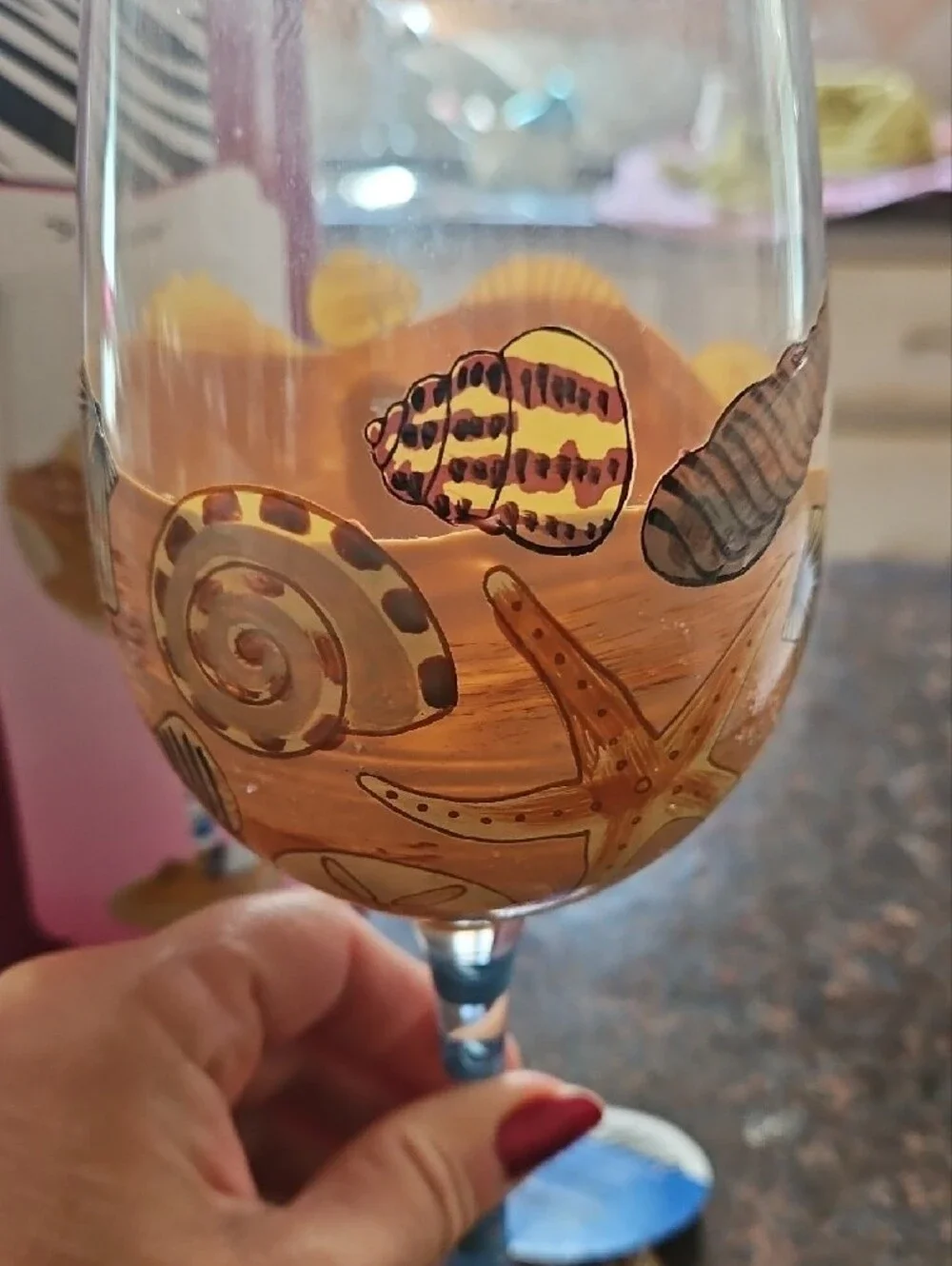 Lolita Pink Wine Glass with Gold Seashell Accents
